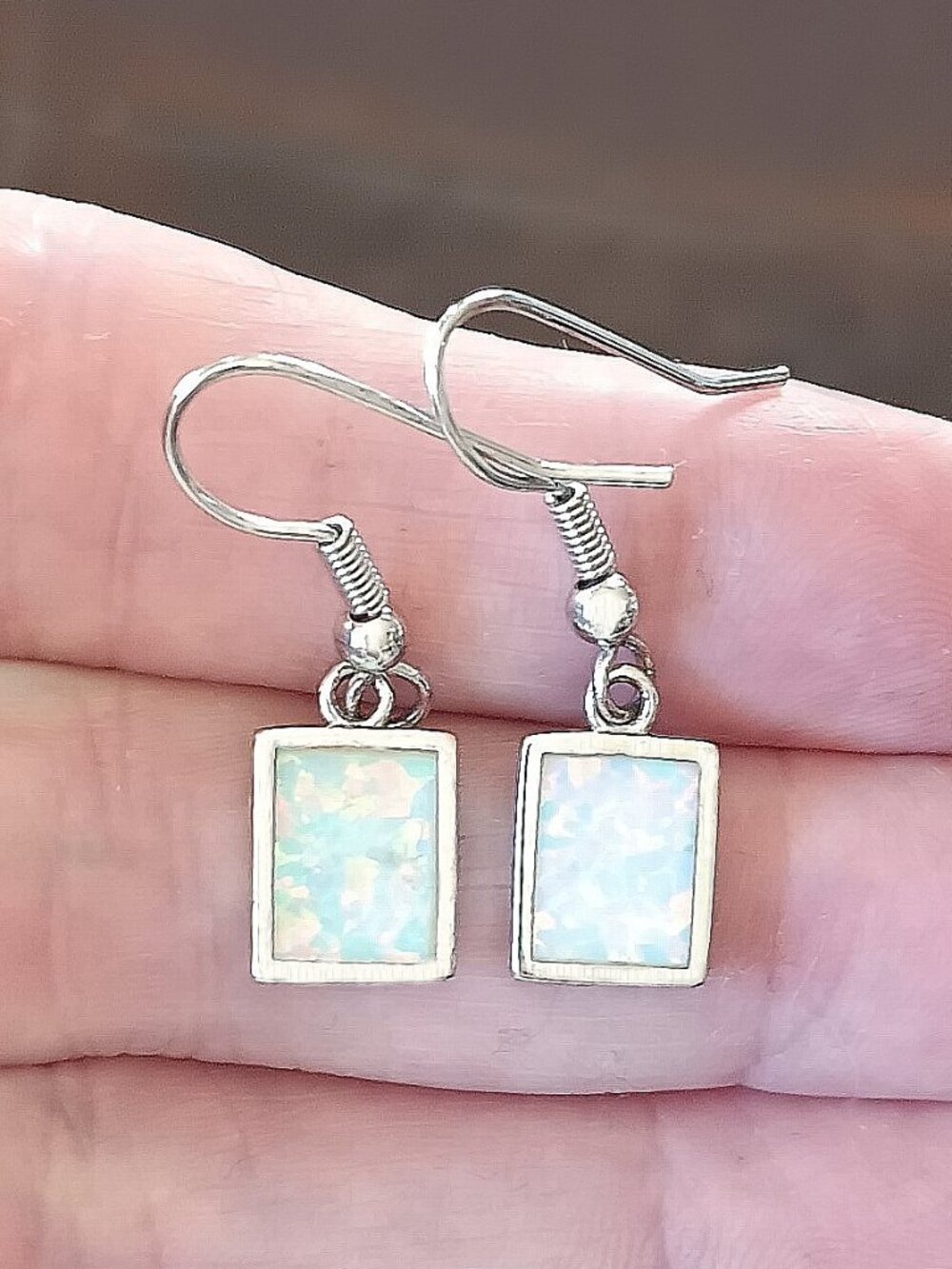 New - White Fire Opal Silver Earrings